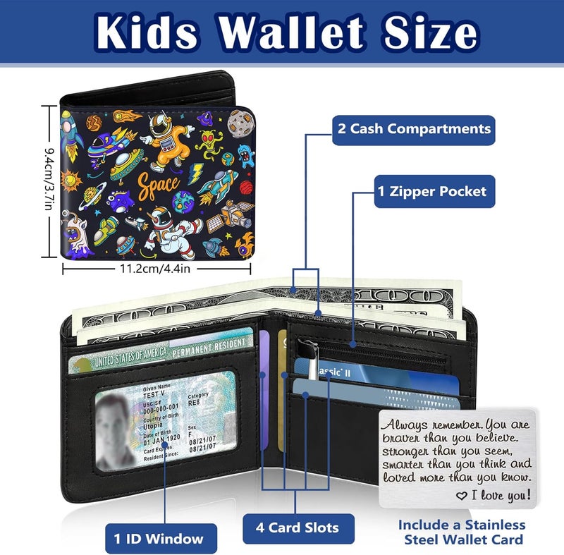 Qoibraze Kids Wallet for Boys Teen, Cool Boy Wallet for Kids Age 6-8 9-12 12-14, Funny Bifold Leather Purse, Small Wallets with Coin Pocket for Childrens Birthday Christmas Gifts - Image 2